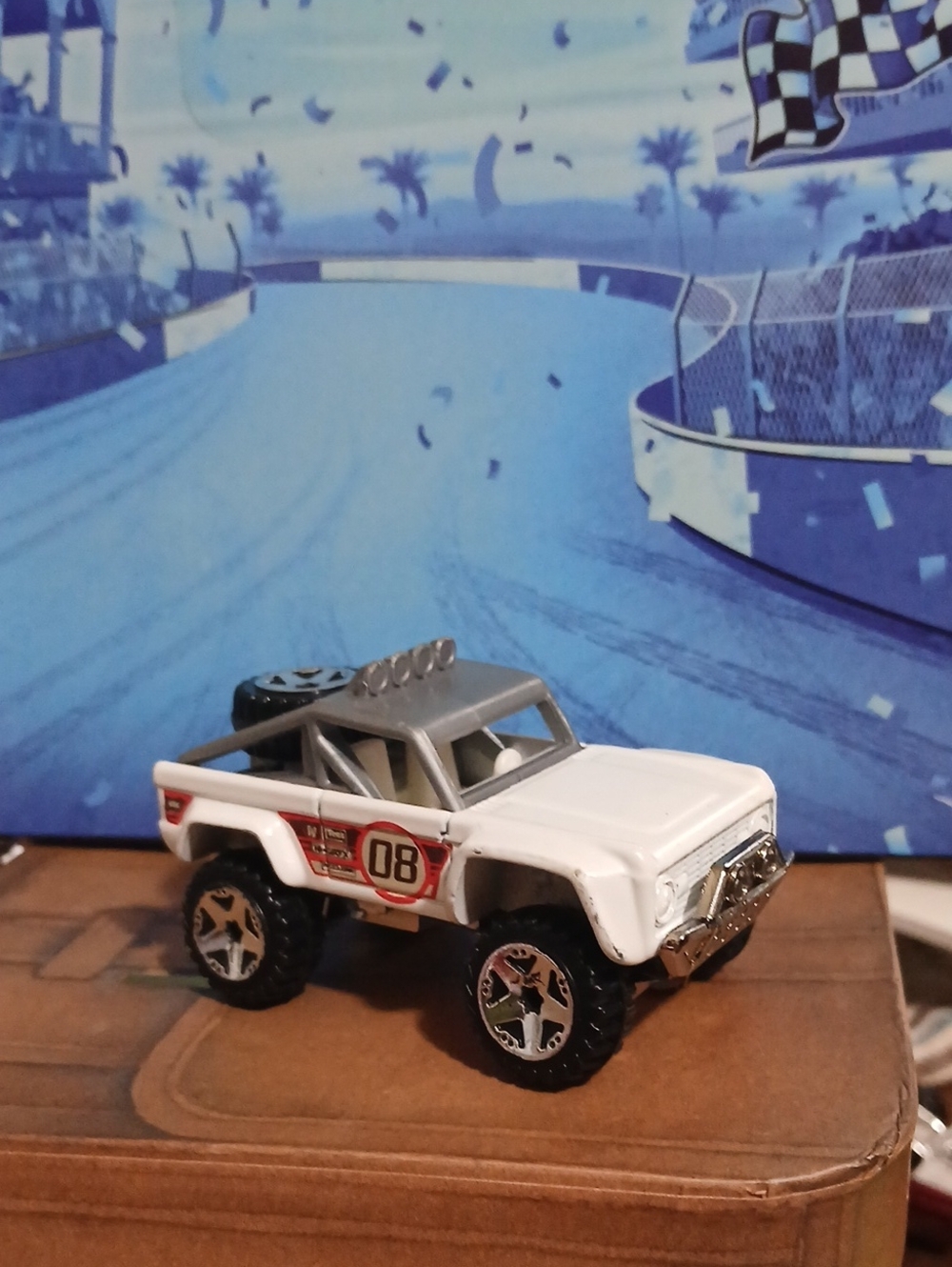 White and Gray Kids Custom Ford Bronco  - Durable Off-Road Play  HOT WHEELS